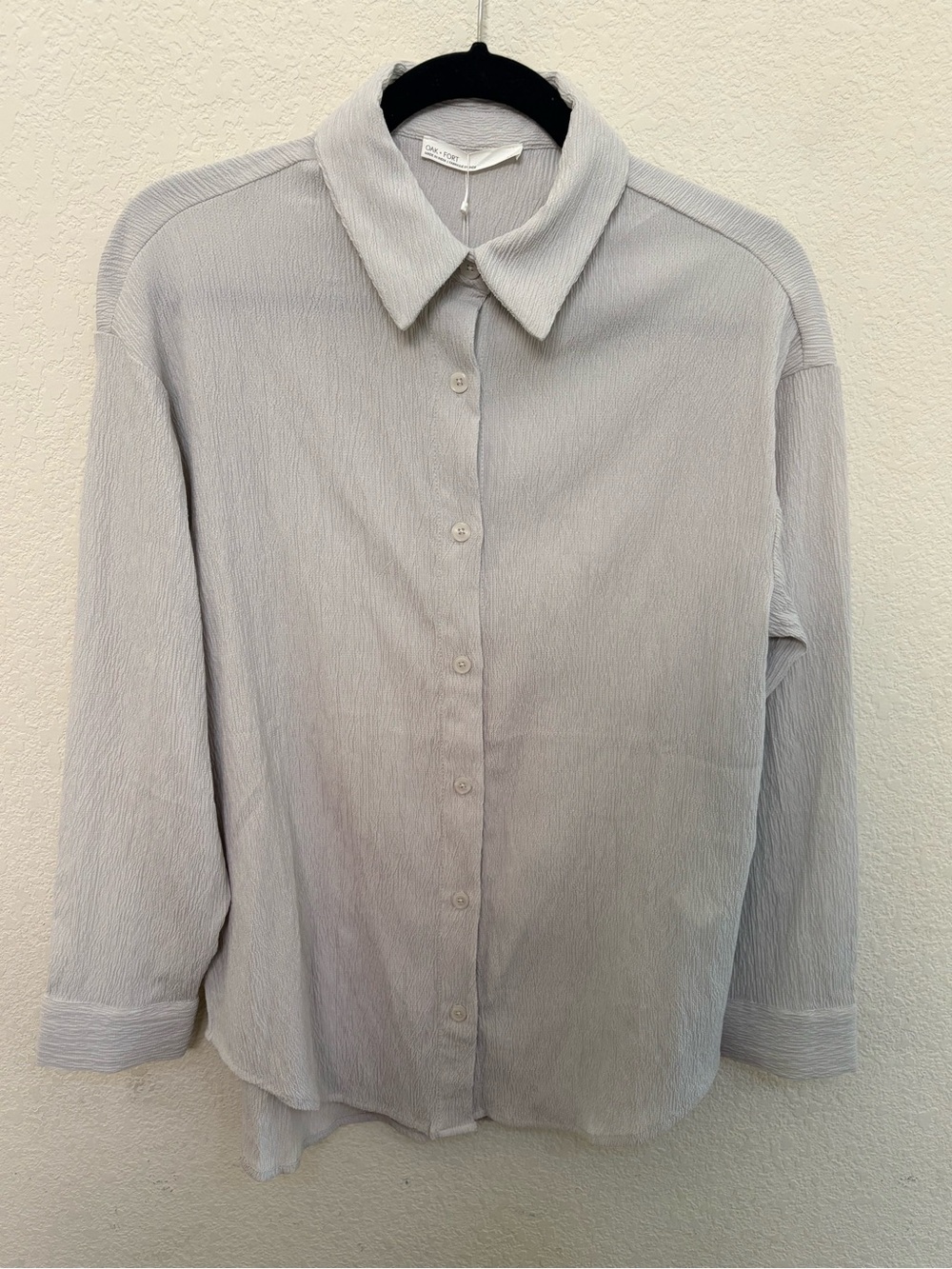 OAK + FORT Light Gray Button-Up Textured Blouse New with Tag